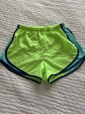 Nike Women’s Dri Fit Running Short, Retro Lime Green/ Aqua, Sz Med